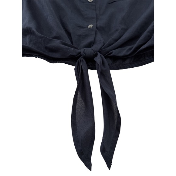 J Jill Linen‎ Blue Button Down Sheer Tie Elastic Waist Blouse Size 1X - Picture 3 of 9